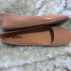 Faux Patent Leather Nude Flat By Soda New Size 10